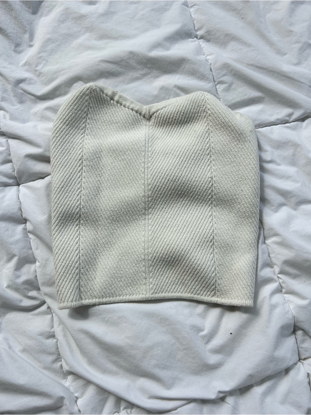 aerie Cream Ribbed Strapless Knit Top